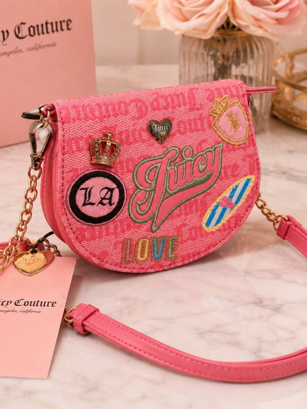 Juicy Couture Run the World Pink Mini Crossbody Chain Bag NWT
